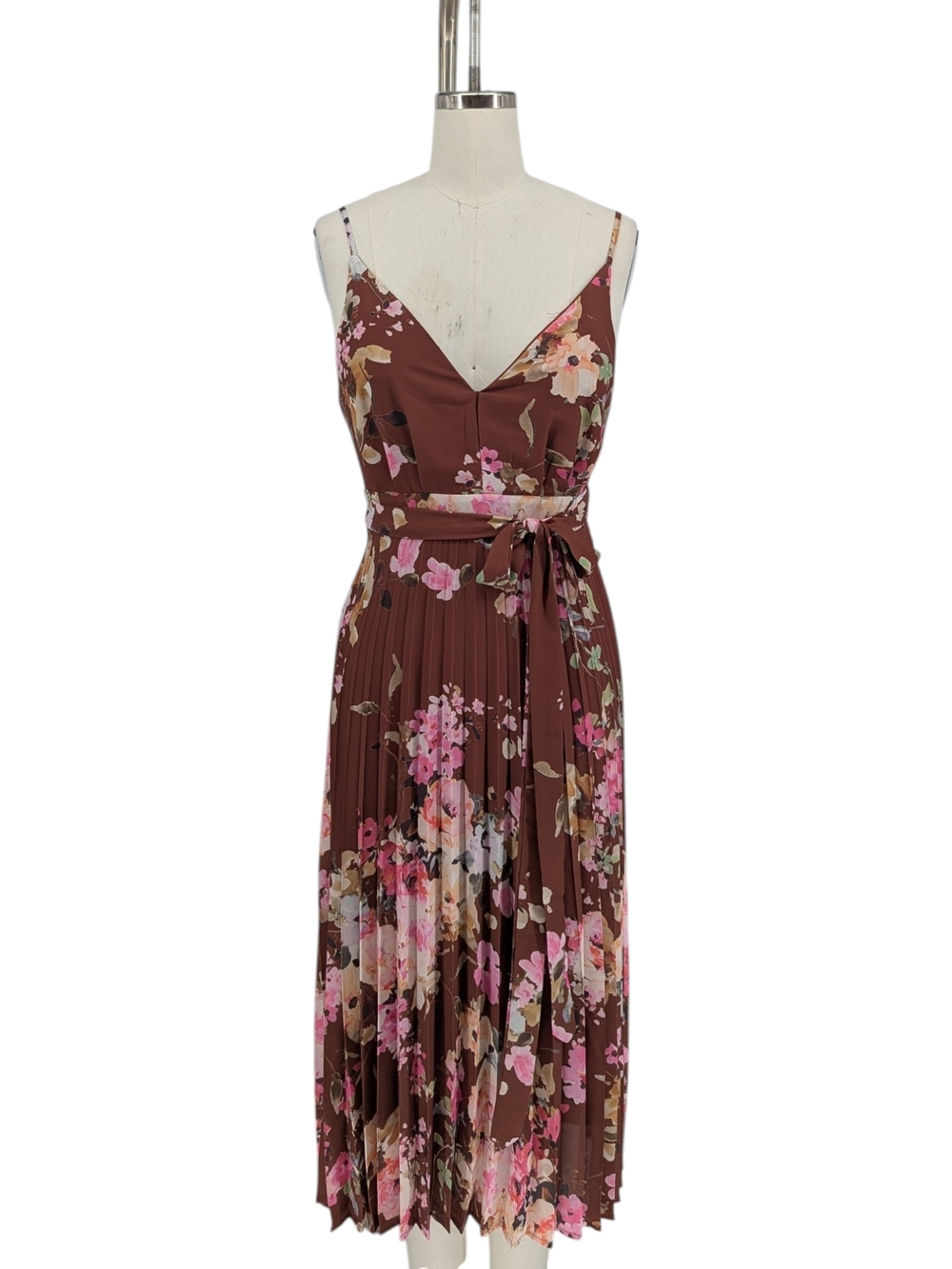 30205 NEW Charmed Hearts Floral Pleated Dress Brown size Small bohemian party